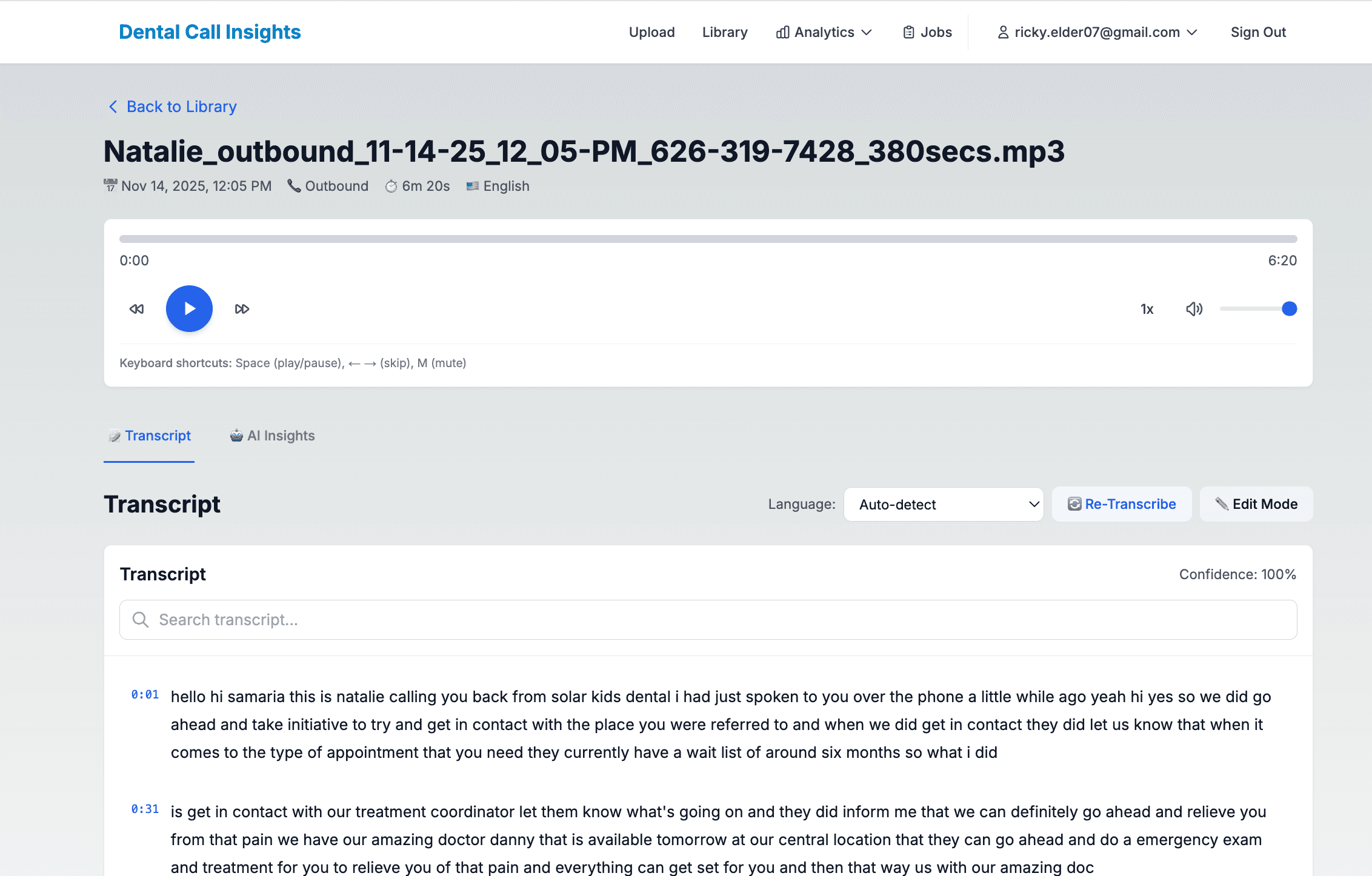DCI Call Transcription Interface